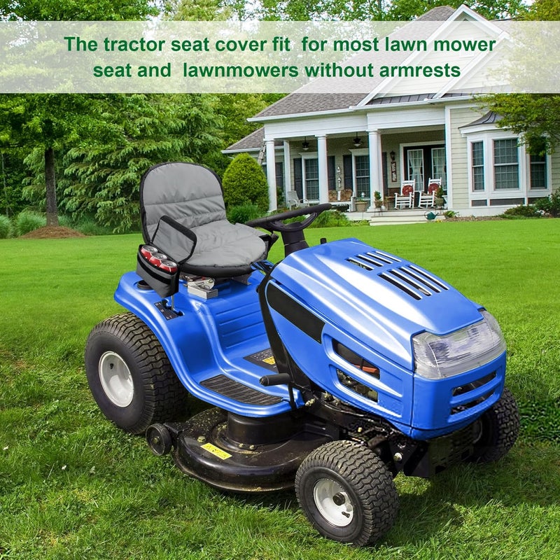 Kujunpao Riding Lawn Mower Seat Cover Lawn Tractor Cover with Two Storage Bags Fit for Most Lawn Mower Seat 600d Oxford Cloth Grey - Image 2